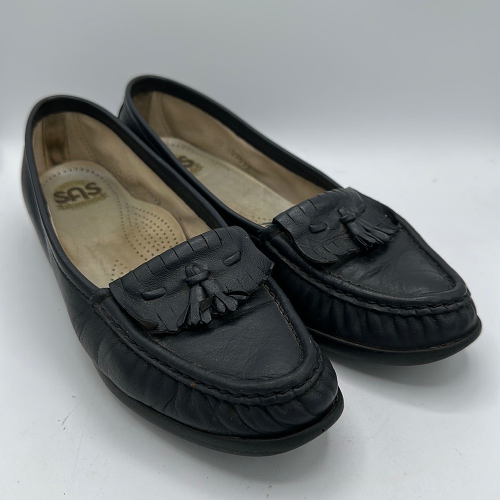 SAS black tassel loafers, size 6.5N